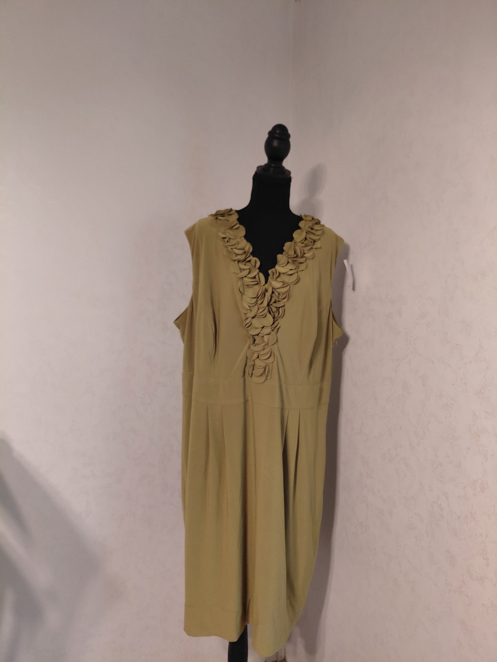 Just...Taylor Olive Sleeveless Midi Dress with Rosette V-Neck